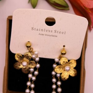 boucle d'oreille fleurs pendantes avec cascades de perles